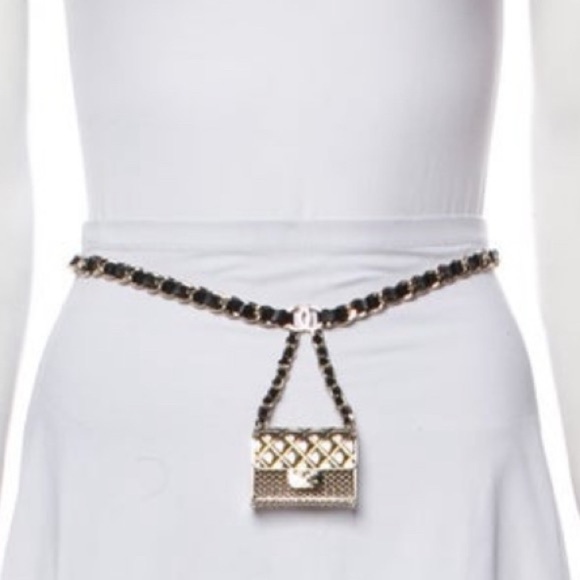 Chanel Gold and Black Micro Classic Flap Necklace in Metal and Lambskin Leather main image 10